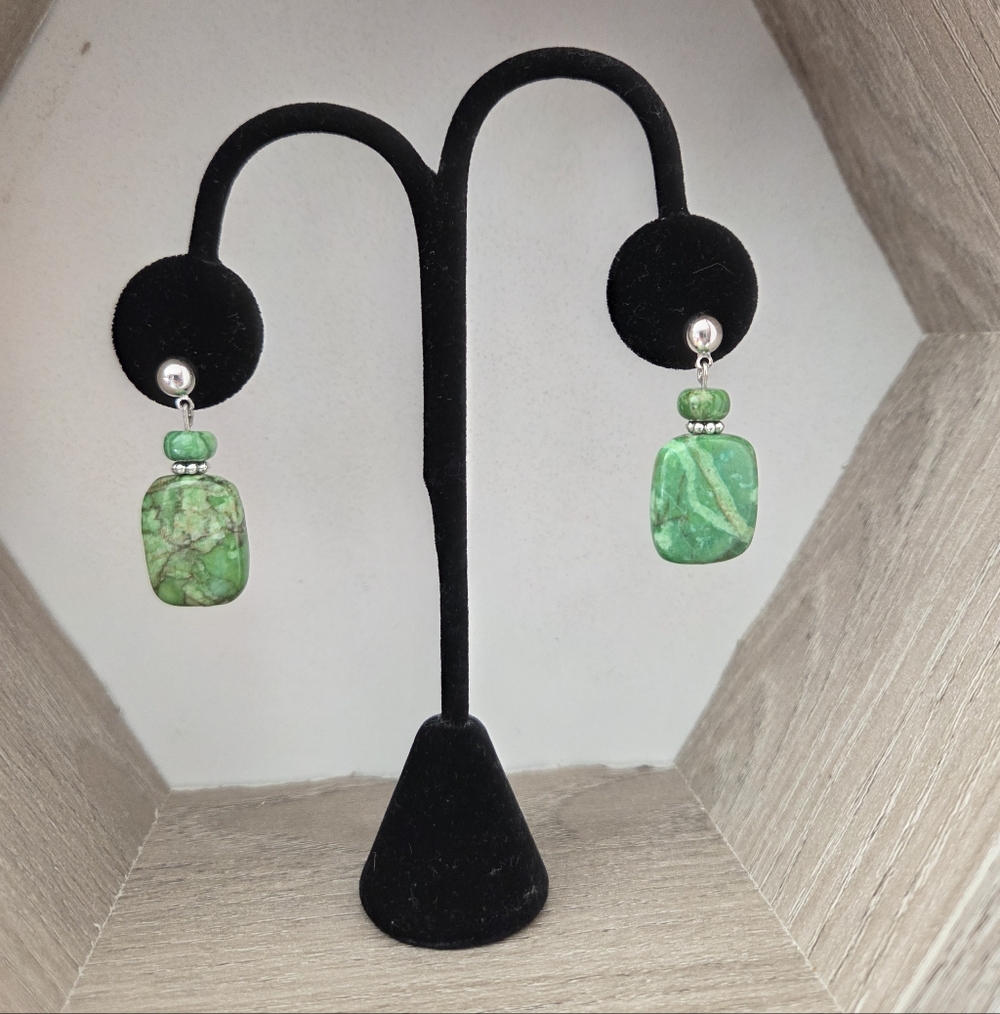 Green Turquoise Dangle Post Earrings Southwestern Boho Fairy Artsy Gift Western